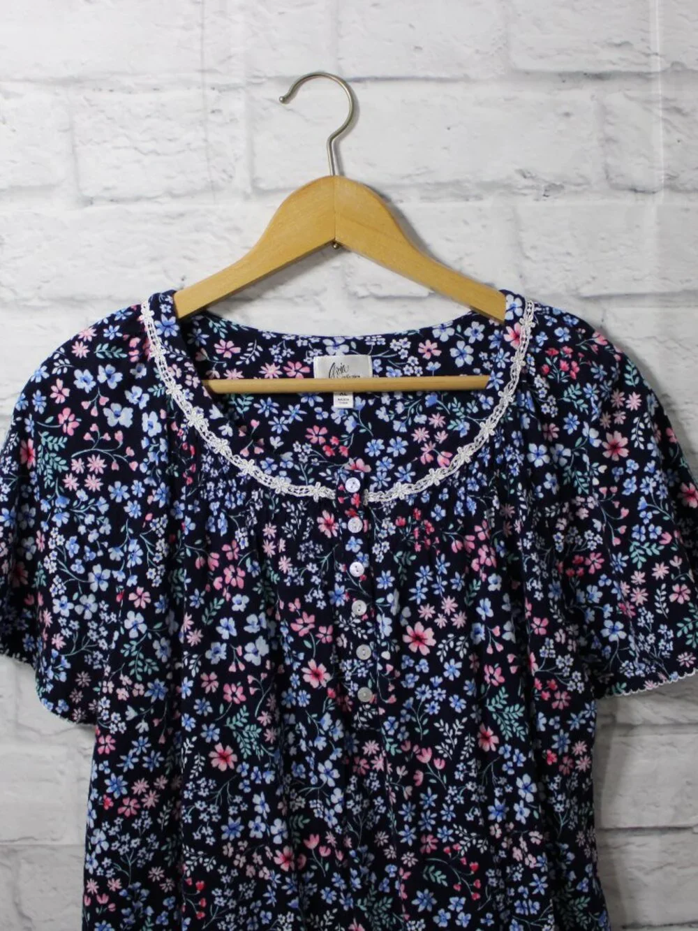 Aria Collection Extra Large navy Floral Round Neck Shortsleeve Cotton Nightgown